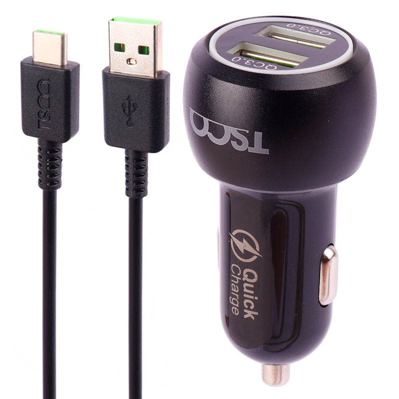 شارژر فندکی فست شارژ TSCO TCG 38 3A QC3.0 PD 36W + کابل تایپ سی