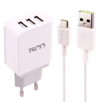 شارژر دیواری TSCO TTC 59 3Port 3.1A 15.5W + کابل تایپ سی