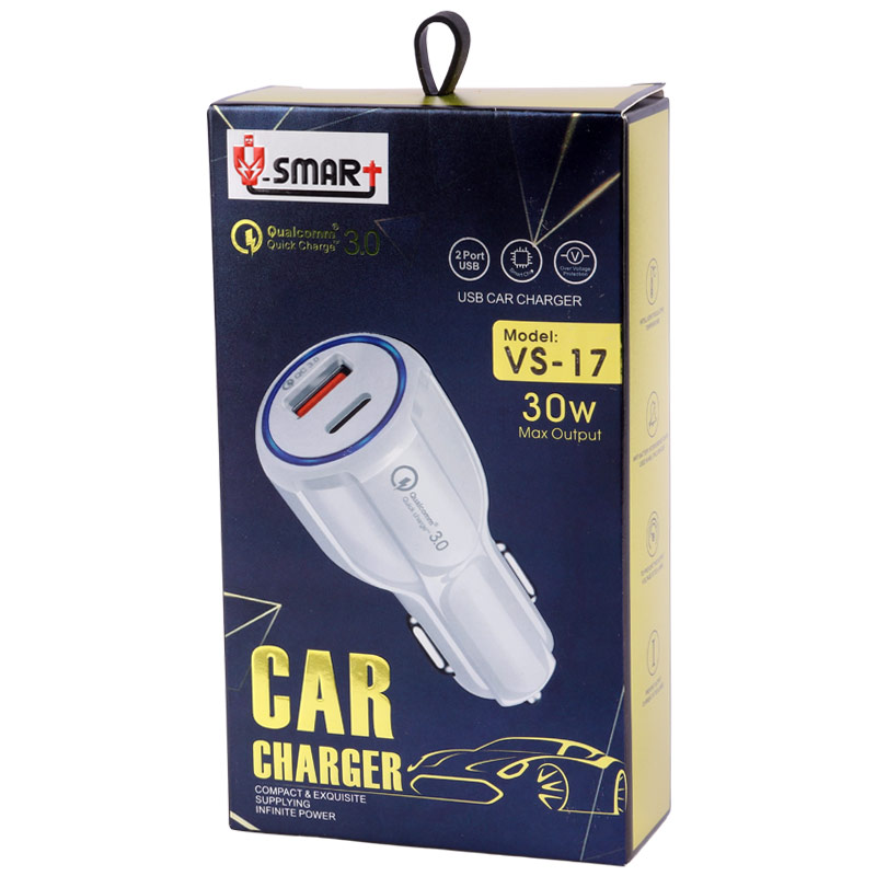 شارژر فندکی فست شارژ V-Smart VS-17 3A QC3.0 PD 30W + کابل تایپ سی