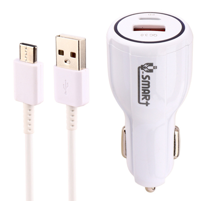 شارژر فندکی فست شارژ V-Smart VS-17 3A QC3.0 PD 30W + کابل تایپ سی