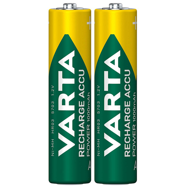 باتری دوتایی نیم قلمی شارژی Varta Recharge Accu Power NiMH AAA 1000mAh
