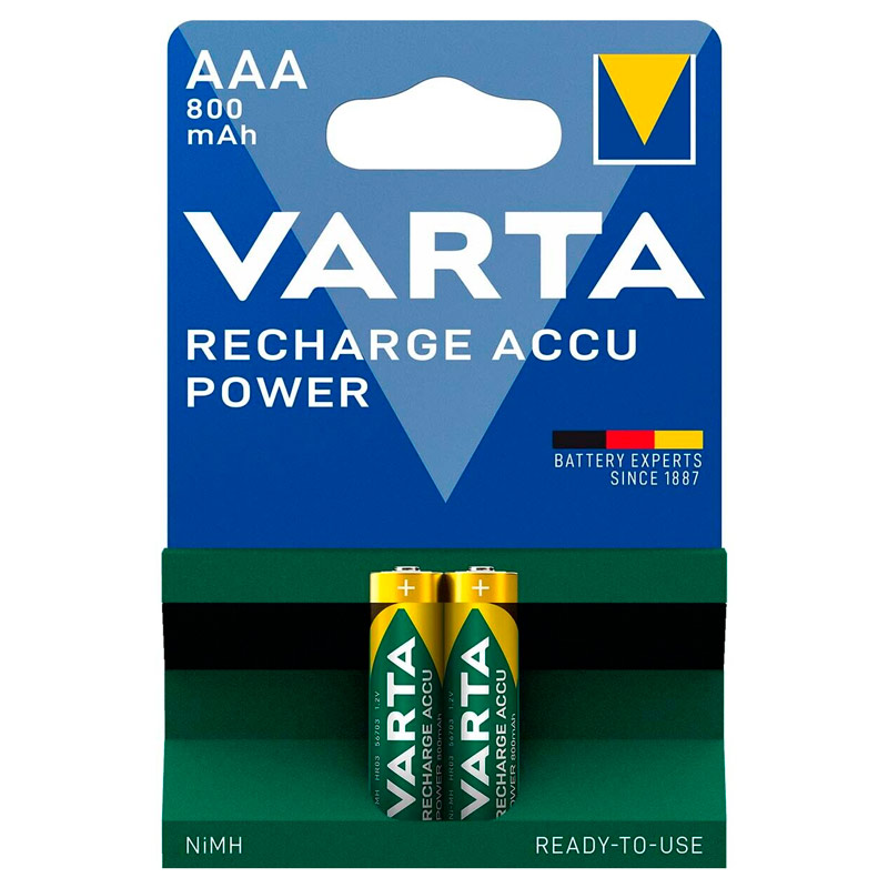 باتری دوتایی نیم قلمی شارژی Varta Recharge Accu Power NiMH AAA 800mAh