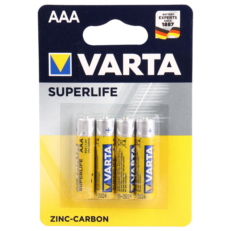 باتری چهارتایی نیم قلمی Varta Super Life Zinc-Carbon R03 1.5V AAA