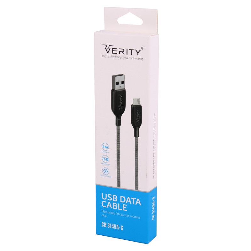 کابل میکرو یو اس بی فست شارژ Verity CB 3149A-G 1m