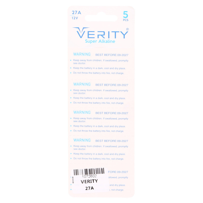 باتری ریموت کنترل Verity Super Alkaline 12V 27A بسته 5 عددی