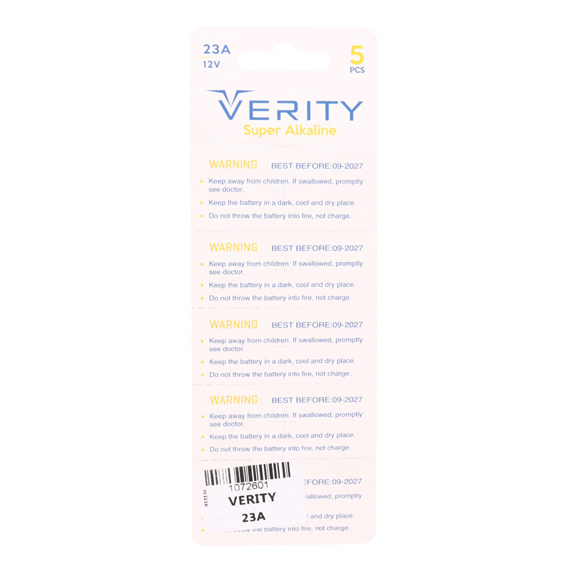 باتری ریموت کنترل Verity Super Alkaline 12V 23A بسته 5 تایی