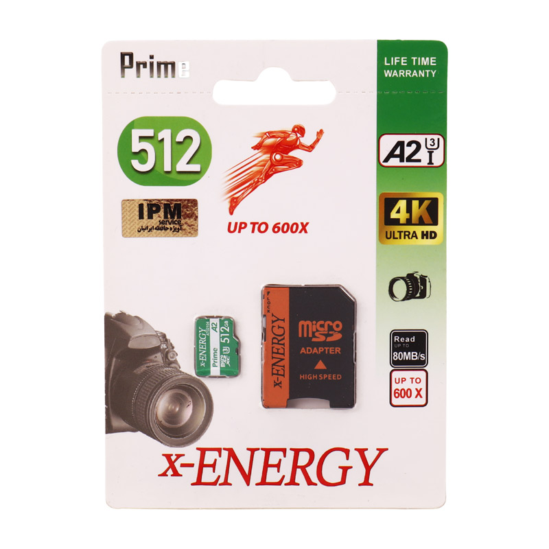 رم میکرو 512 گیگ ایکس انرژی X-Energy Prime 600X A2 U3 C10 80MB/s + خشاب