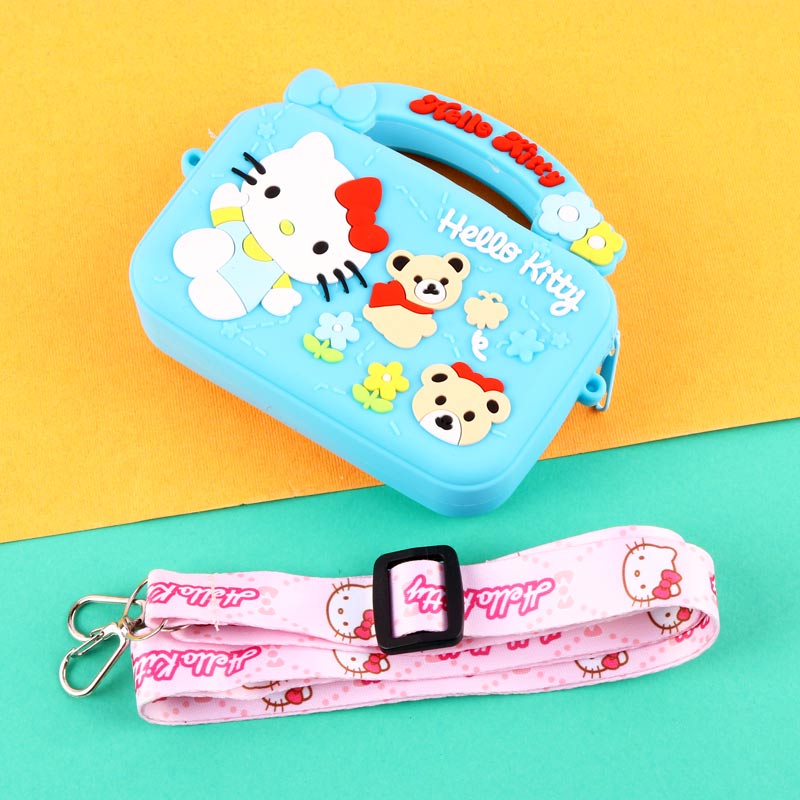 کیف هندزفری سیلیکونی بنددار چمدانی Hello Kitty