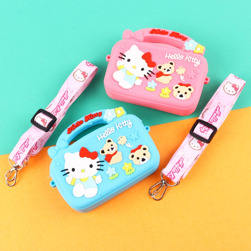 کیف هندزفری سیلیکونی بنددار چمدانی Hello Kitty