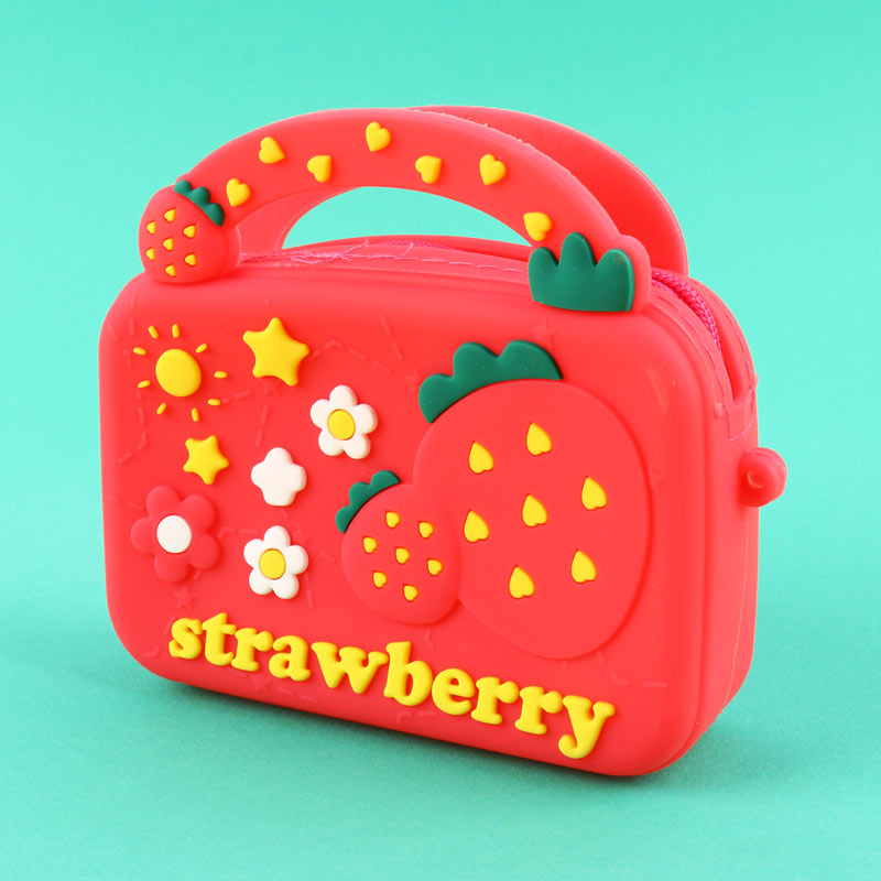 کیف هندزفری سیلیکونی بنددار چمدانی Strawberry