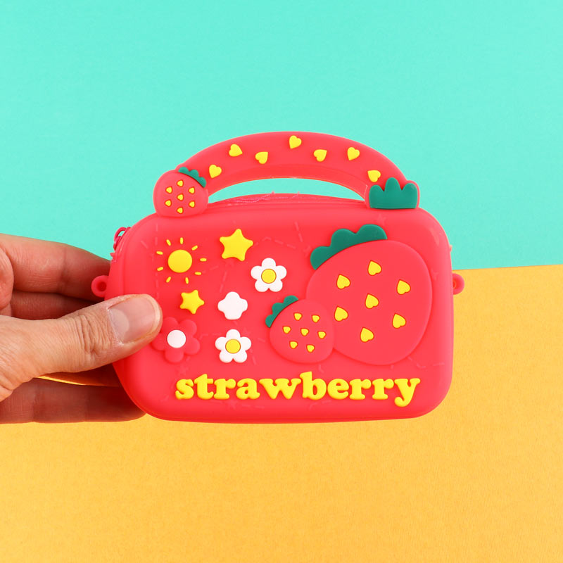 کیف هندزفری سیلیکونی بنددار چمدانی Strawberry