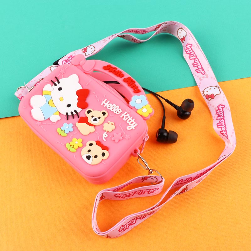 کیف هندزفری سیلیکونی بنددار چمدانی Hello Kitty