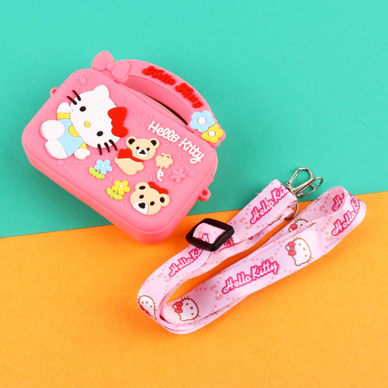 کیف هندزفری سیلیکونی بنددار چمدانی Hello Kitty