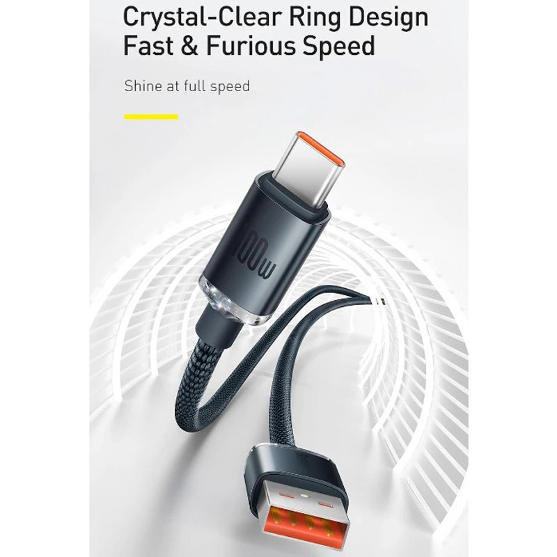 کابل تایپ سی فست شارژ 100 وات باسئوس Crystal Shine Series CAJY00050 طول 2 متر