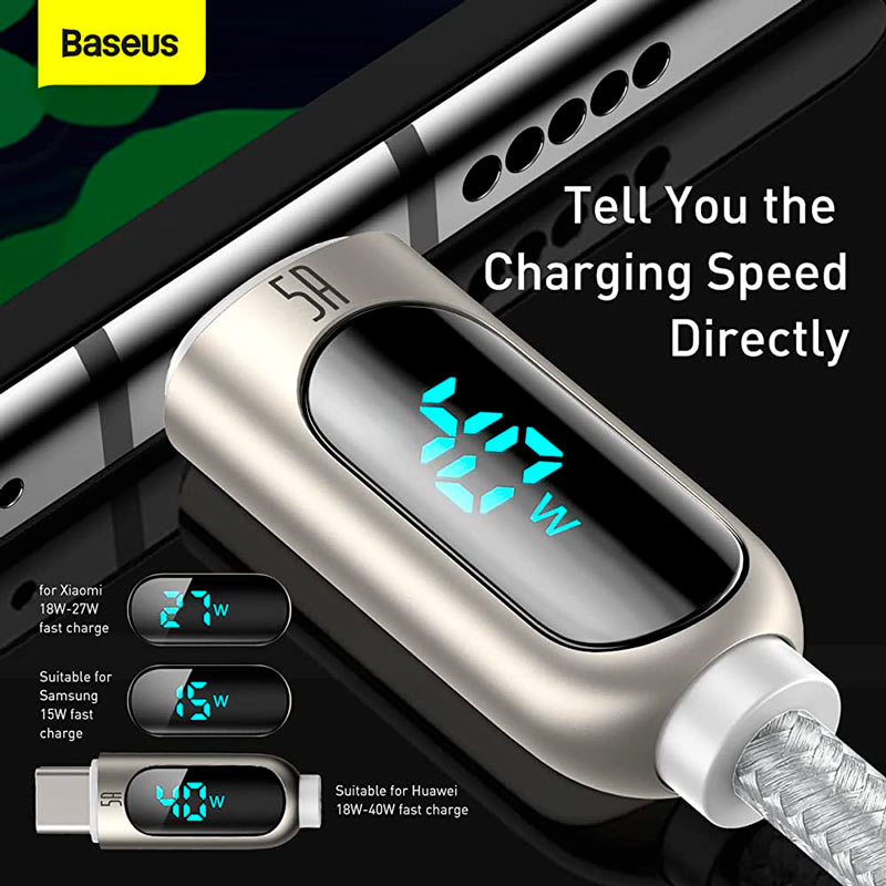 کابل تایپ سی فست شارژ Baseus Display CATSK-A 5A 40W 2m