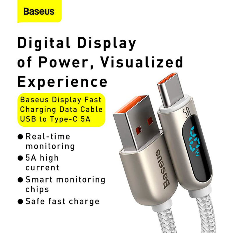 کابل تایپ سی فست شارژ Baseus Display CATSK-A 5A 40W 2m