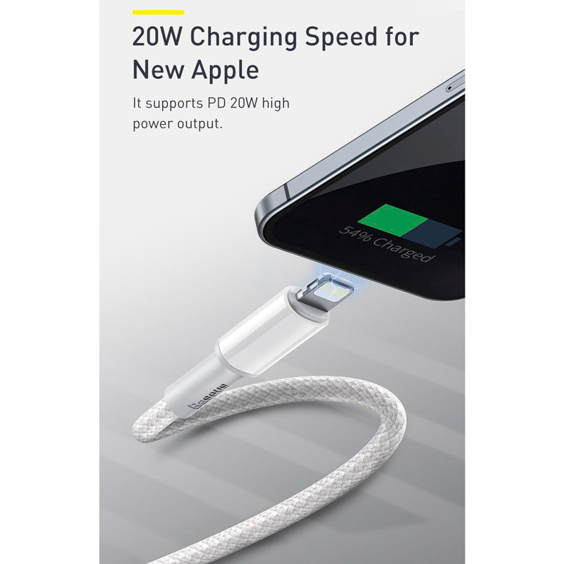 کابل تبدیل فست شارژ Baseus High Density CATLGD-A Type-C to Lightning PD 20W 2m