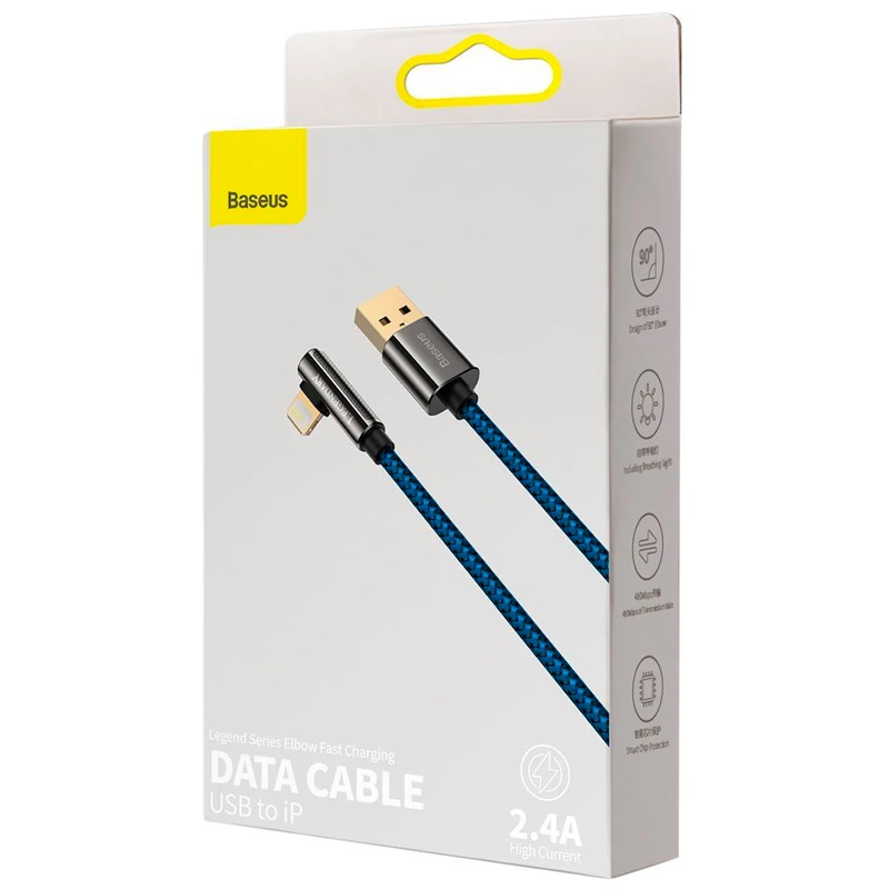 کابل لایتنینگ فست شارژ 2.4 آمپر باسئوس Legend Series Elbow CACS00010 یکسر L طول 2 متر