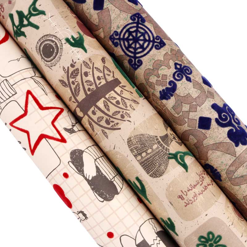 کاغذ کادو کرافت طرح دار طلاکوب مخمل بسته 10 عددی