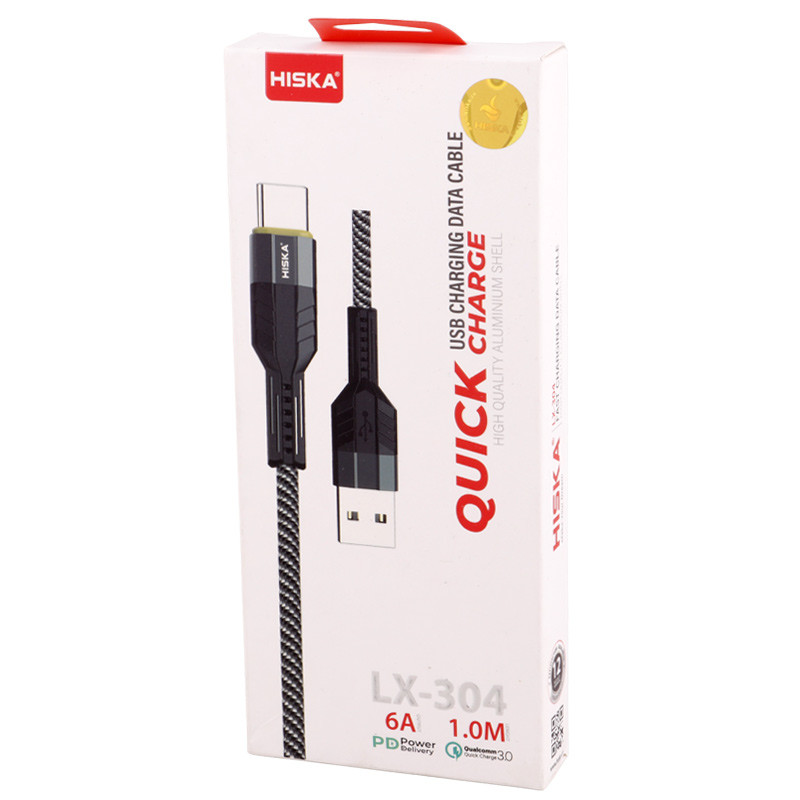 کابل تایپ سی فست شارژ Hiska LX-304 6A PD QC3.0 1m