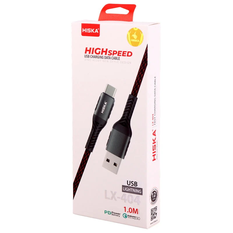 کابل آیفونی فست شارژ Hiska LX-404 3A PD QC3.0 1m