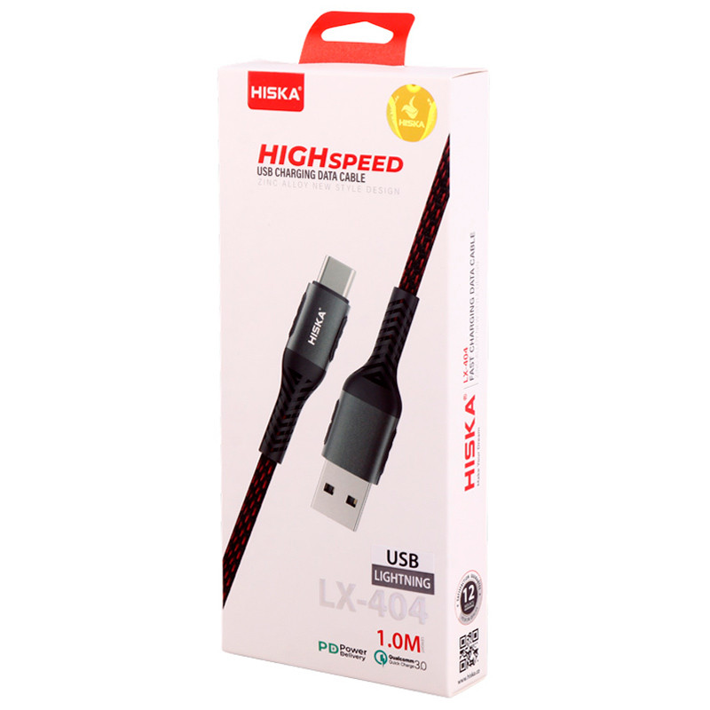 کابل آیفونی فست شارژ Hiska LX-404 3A PD QC3.0 1m