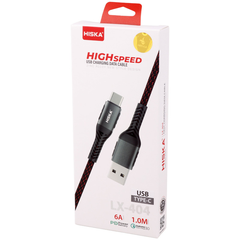 کابل تایپ سی فست شارژ Hiska LX-404 6A PD QC3.0 1m