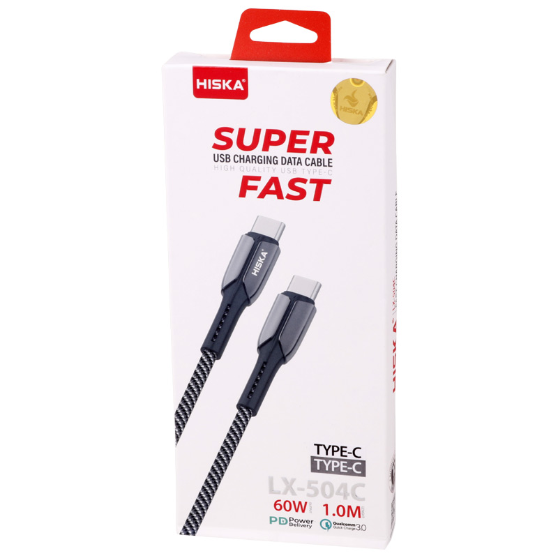 کابل تبدیل فست شارژ Hiska LX-504 Type-C to Type-C PD QC3.0 60W 1m