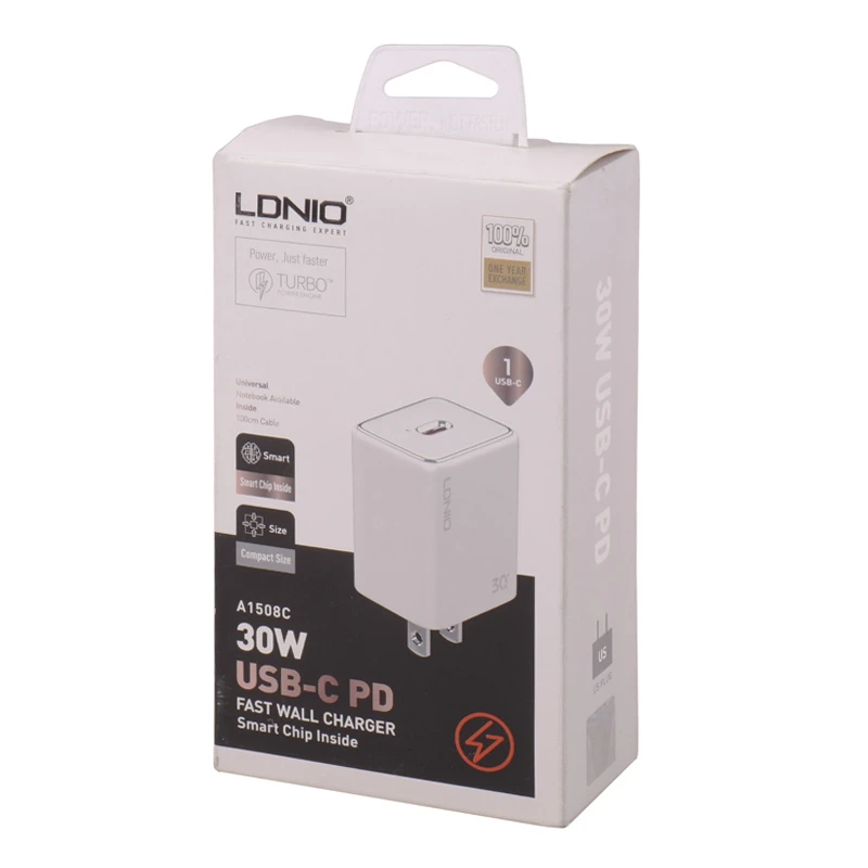 شارژر دیواری 30 وات الدینیو A1508C PD 3A + کابل تبدیل تایپ سی