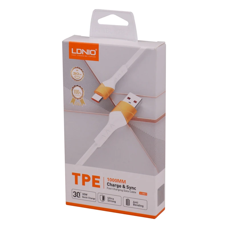 کابل میکرو یو اس بی فست شارژ 30 وات الدینیو LS801 طول 1 متر