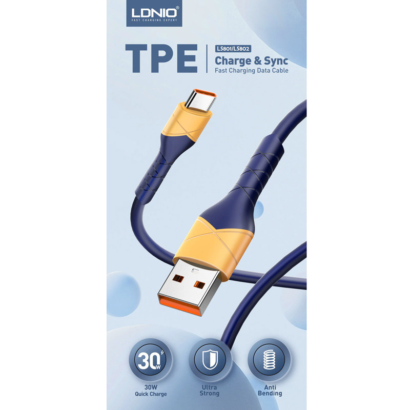 کابل تایپ سی فست شارژ Ldnio LS802 30W 2m
