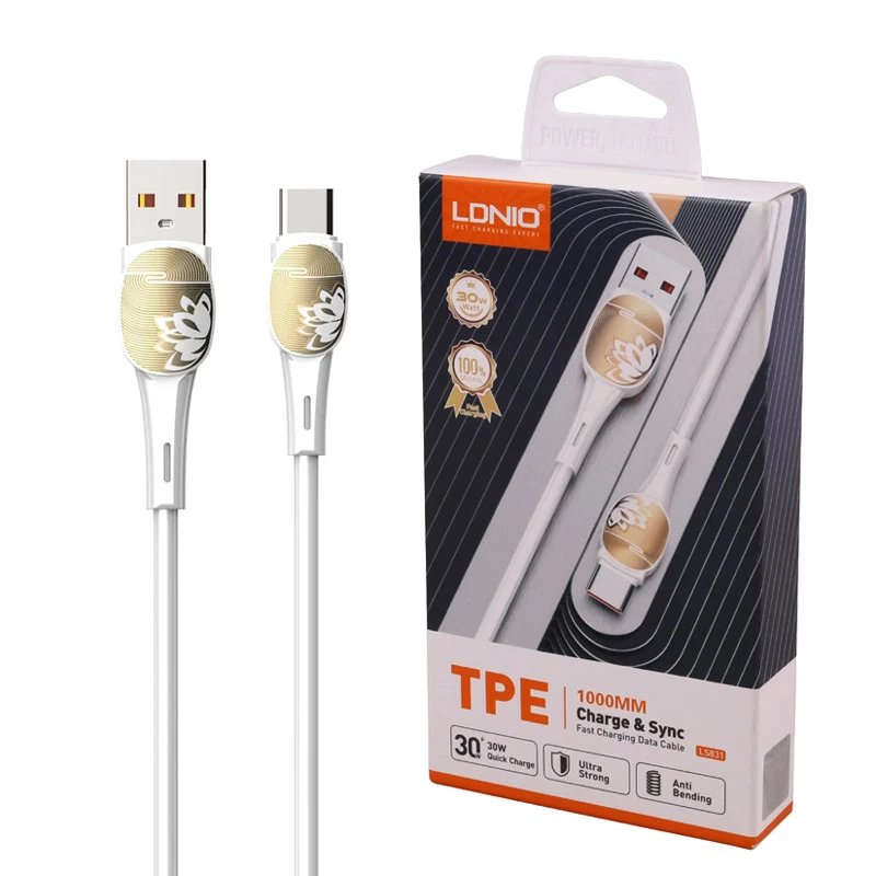 کابل تایپ سی فست شارژ 30 وات الدینیو LS831 طول 1 متر