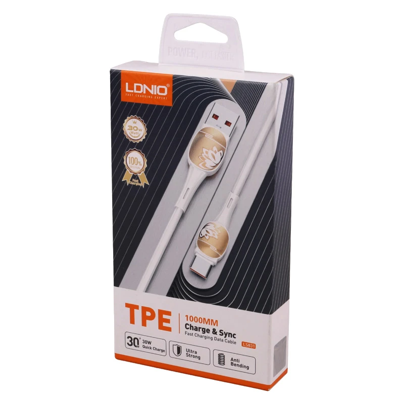 کابل تایپ سی فست شارژ 30 وات الدینیو LS831 طول 1 متر