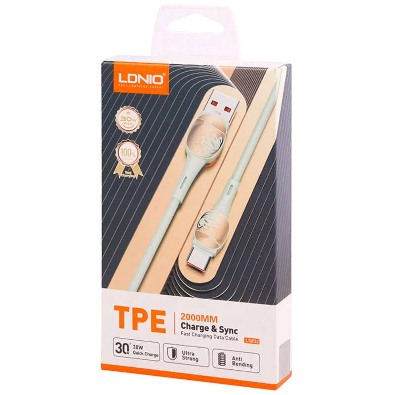 کابل لایتنینگ فست شارژ 30 وات الدینیو LS832 طول 2 متر