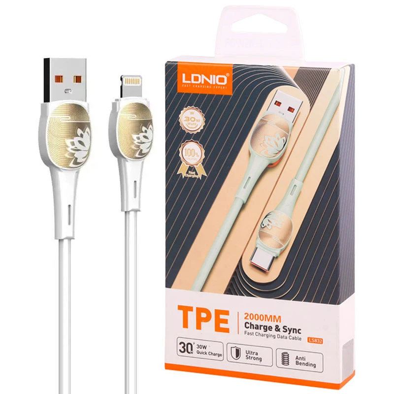 کابل لایتنینگ فست شارژ 30 وات الدینیو LS832 طول 2 متر