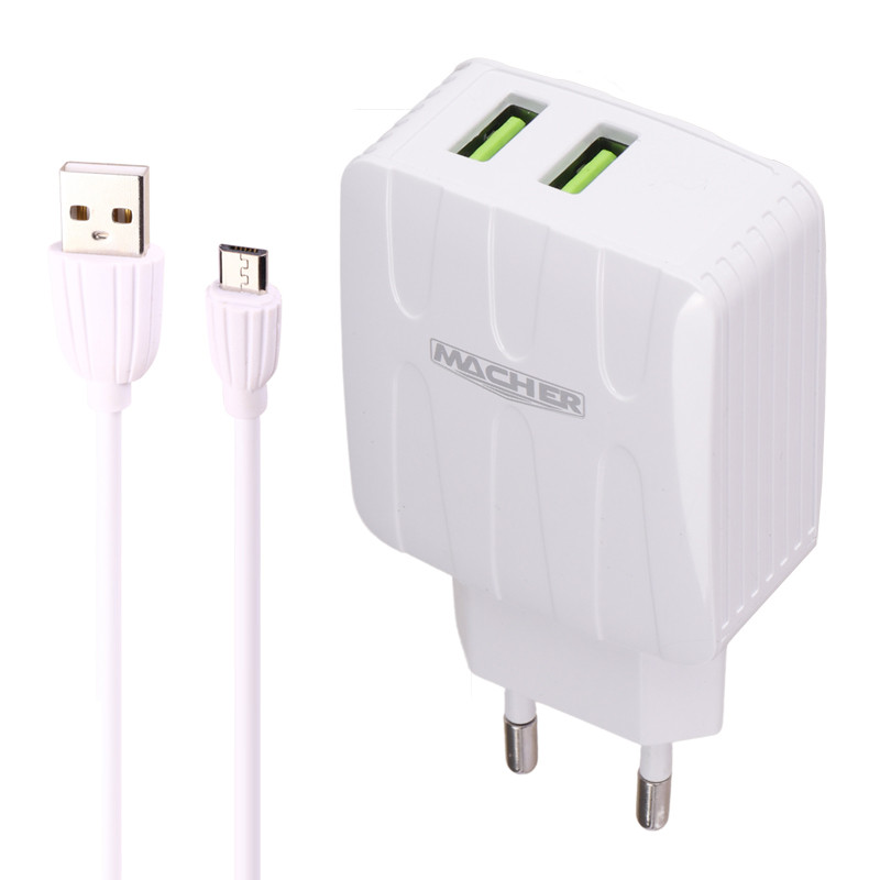 شارژر دیواری فست شارژ Macher MR-45 2Port 2.4A 12W + کابل میکرو یو اس بی
