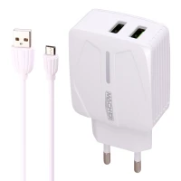 شارژر دیواری فست شارژ Macher MR-46 2Port 2.4A 12W + کابل میکرو یو اس بی