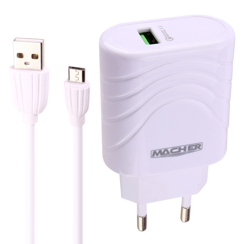 شارژر دیواری فست شارژ Macher MR-47 2.4A QC3.0 PD 18W + کابل میکرو یو اس بی