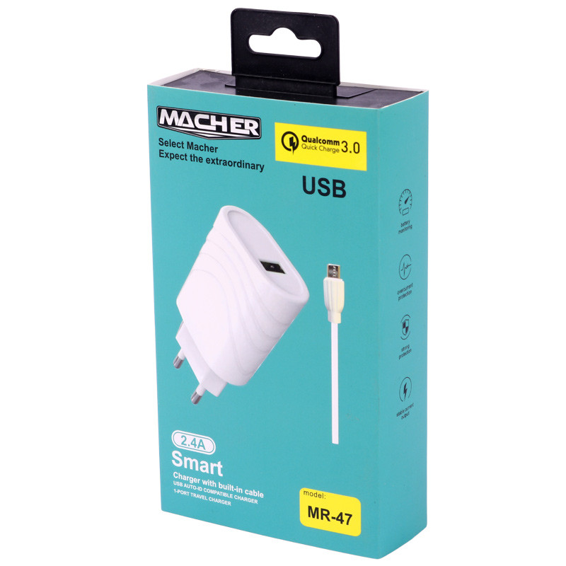 شارژر دیواری فست شارژ Macher MR-47 2.4A QC3.0 PD 18W + کابل میکرو یو اس بی