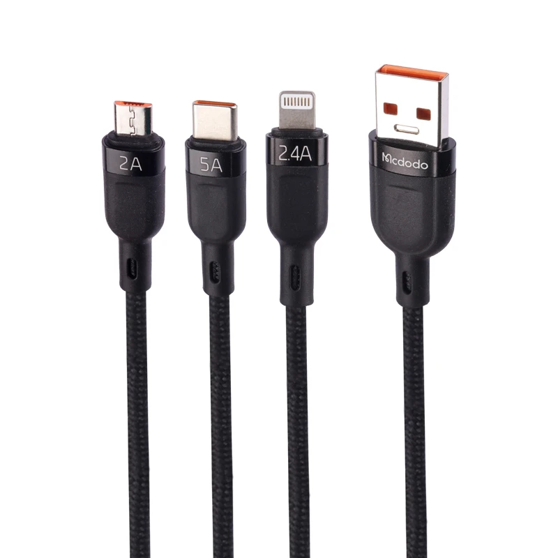کابل سه سر فست شارژ 5 آمپر مک دودو CA-8790 طول 1.2 متر