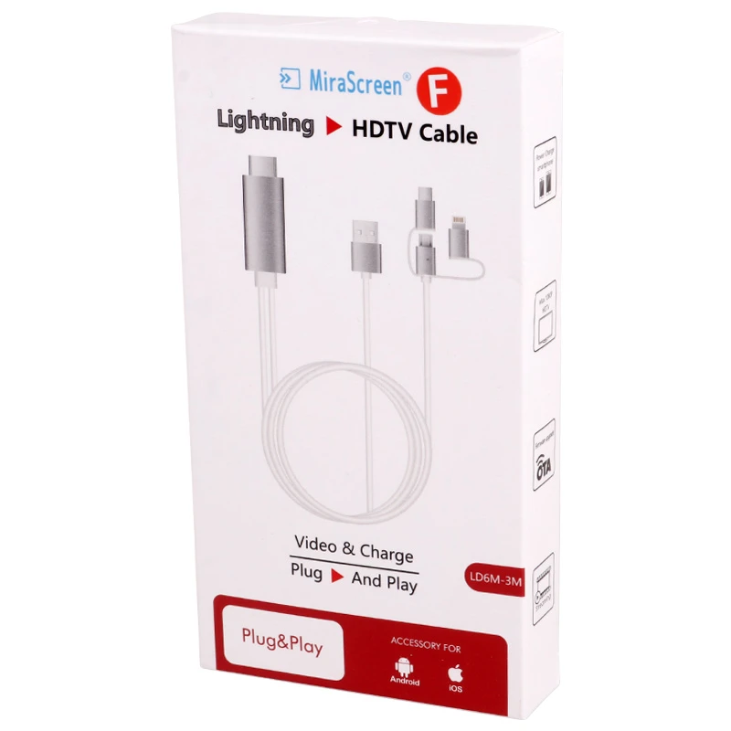 کابل تبدیل Lightning/Micro USB/Type-C به MiraScreen LD6M-3M HDMI طول 3 متر