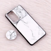 قاب طرحدار محافظ لنزدار کشویی + پاپ سوکت طرح سنگی Redmi Note 10 Pro سری C سفید