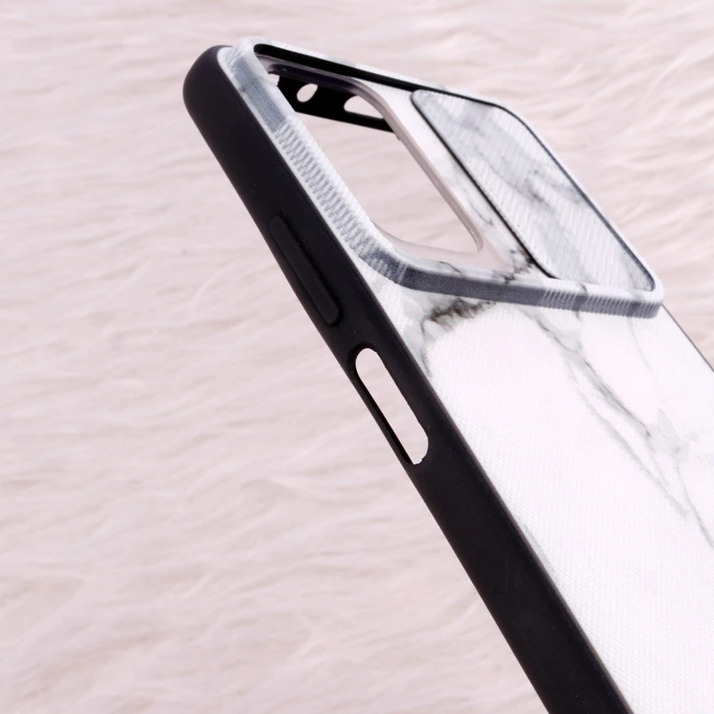 قاب طرحدار محافظ لنزدار کشویی + پاپ سوکت طرح سنگی Redmi Note 10 Pro سری C سفید