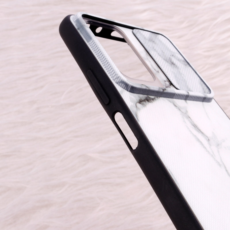 قاب طرحدار محافظ لنزدار کشویی + پاپ سوکت طرح سنگی Redmi Note 10 Pro سری C سفید